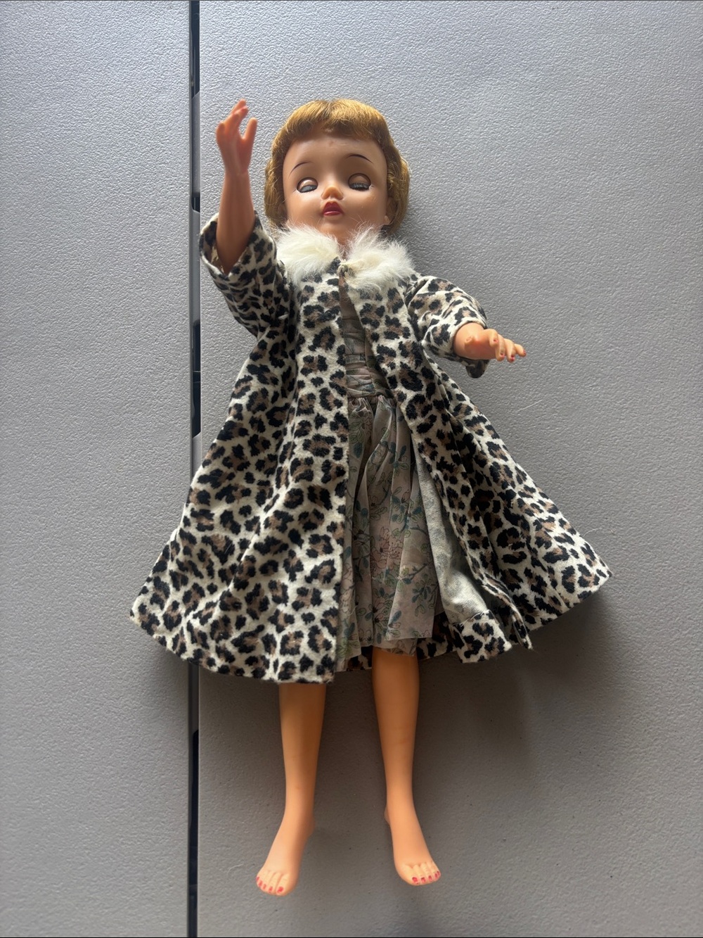 Vintage Leopard Print Doll Coat with Fur Trim - Cream & Black